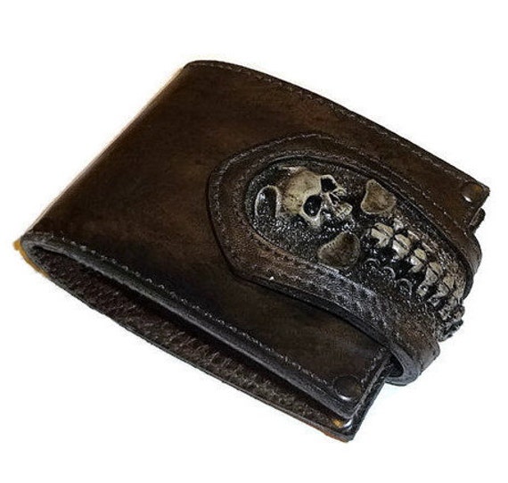 Men&#39;s Leather Wallet Skull wallet purse skull by FamilySkiners