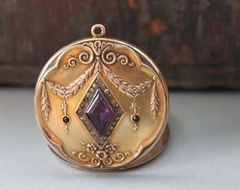 Massive Antique Paste Locket by Wightman and Hough / French Art Nouveau