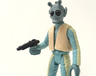 Vintage Star Wars Figure Greedo with Blaster and Display Stand - 1990s Power of the Force - Kenner Star Wars Action Figure, Kids Toy