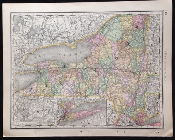 1888 New York Map Massachusetts Map Connecticut by Cherylscache