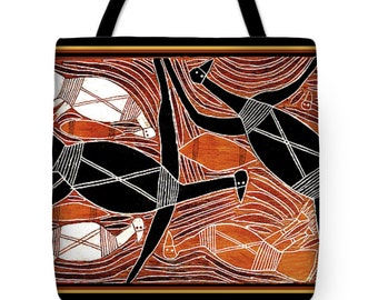 Aboriginal Maori Birds Tribal Printed PolyPoplin Tote Bag - Printed Maori Throw Pillow - Tribal Decor - Maori Grocery Bag Design - Bookbags