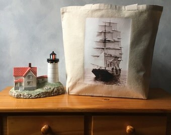 The Panay in the Boston Harbor Tote Bag - Vintage Photograph - Natural Canvas Bag - Carryall Tote - Shopping Bag - Vintage Boston Harbor