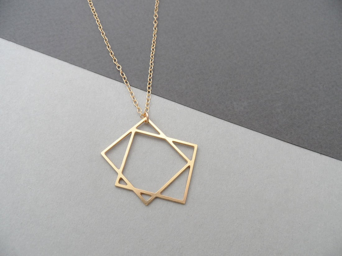 two squares necklace geometric jewelry square jewelry