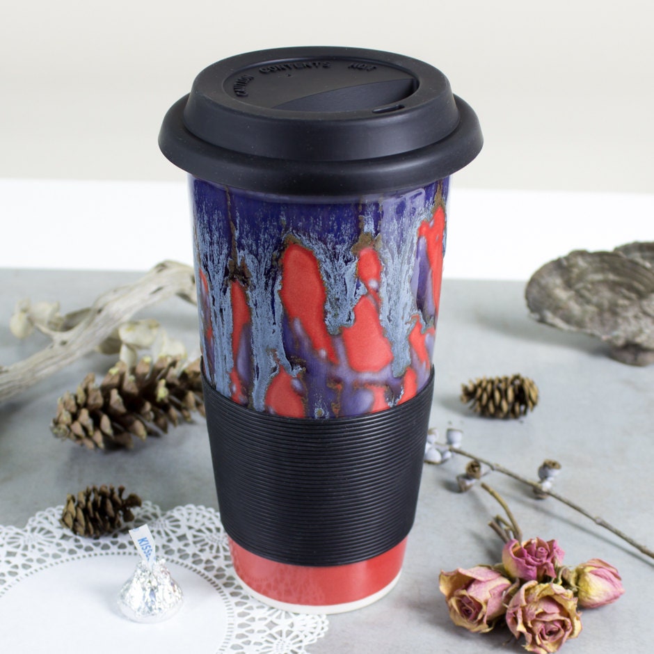 Red Travel Mug with Lid Valentine's Gift To Go coffee