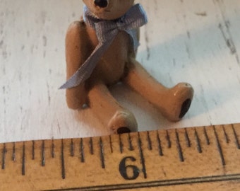 Miniature Teddy Bear with Bow, Dollhouse Miniature, 1:12 Scale, Bear Figurine, Tiny Teddy Bear, Dollhouse Mini Bear