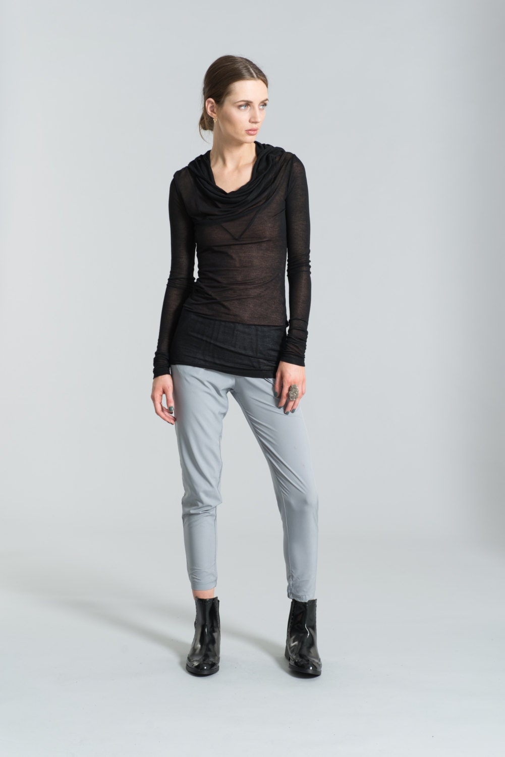 Black Seethrough Shirt / Long Sleeve Shirt / Sheer by marcellamoda