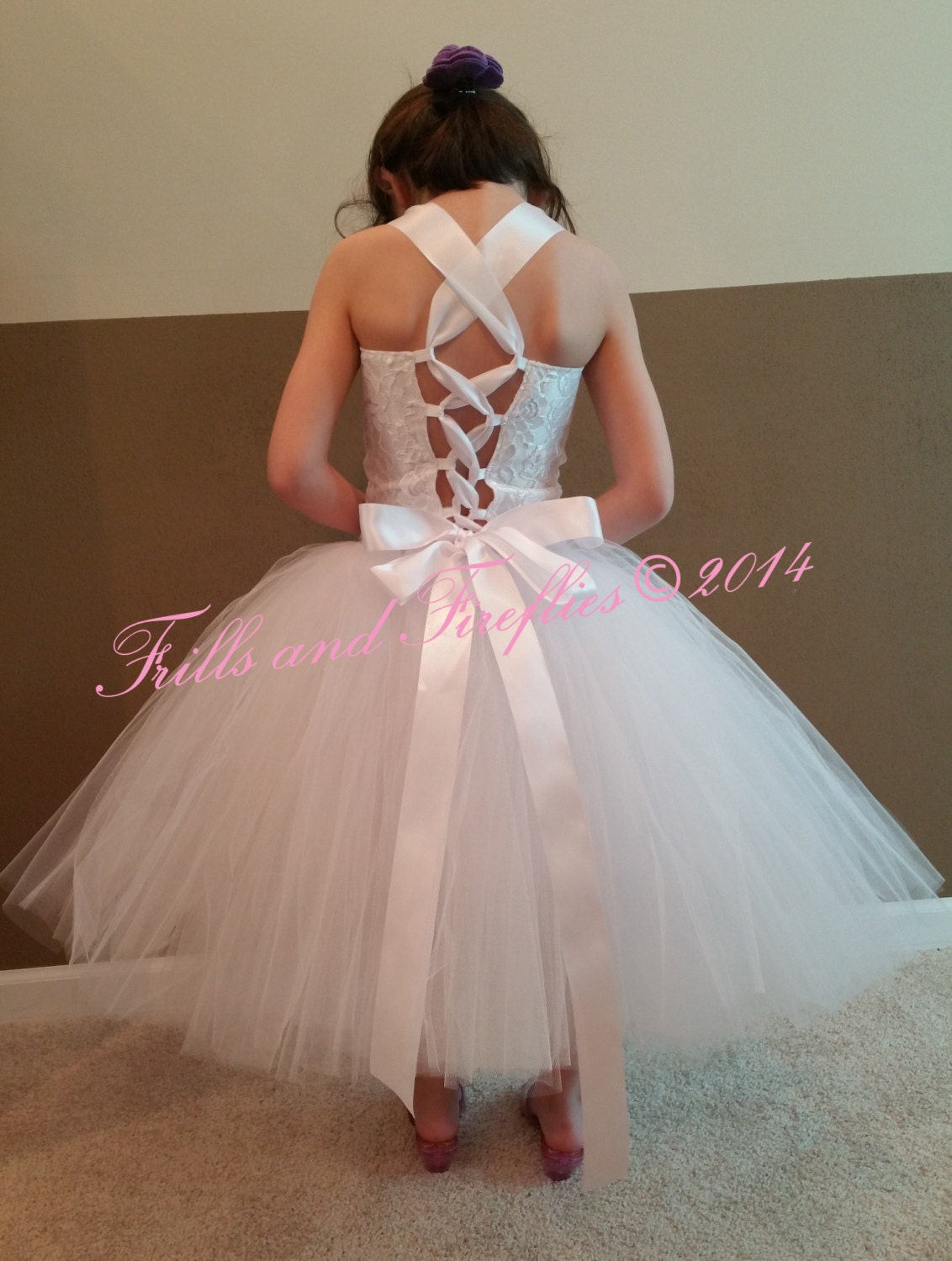 Ivory Flower Girl Corset DressLace Halter DressTutu