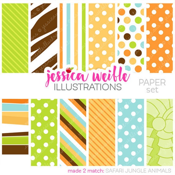 Safari Jungle Animals Cute Digital Backgrounds for Card Design, Scrapbooking, and Web Design Il_570xn