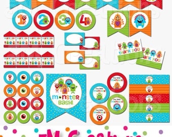 Monster Party Package - Monster Birthday Party - Little Monster Party Decorations - Monster Bash - Monster Banner - INSTANT DOWNLOAD PDF