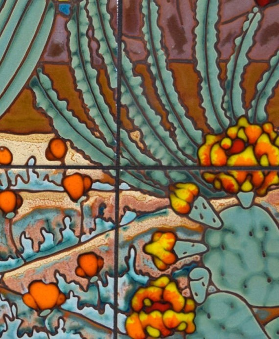 18x18 Desert Blooms Hand Glazed Decorative Tile Mural