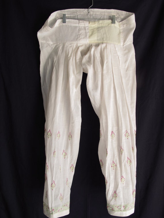 White Linen Harem Pants Cotton Hand-Embroidered Patiala Salwar