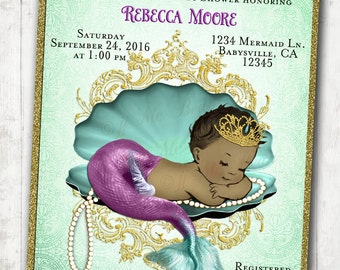 Mermaid Baby Shower Invitation Little Mermaid Baby Shower Under The Sea Aqua Seafoam Green - DIY Printable