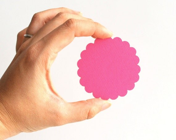 32 Pink Die cuts, Scalloped Circles die cuts (2.5 inches) in Light Pink Textured Cardstock A142 Il_570xn