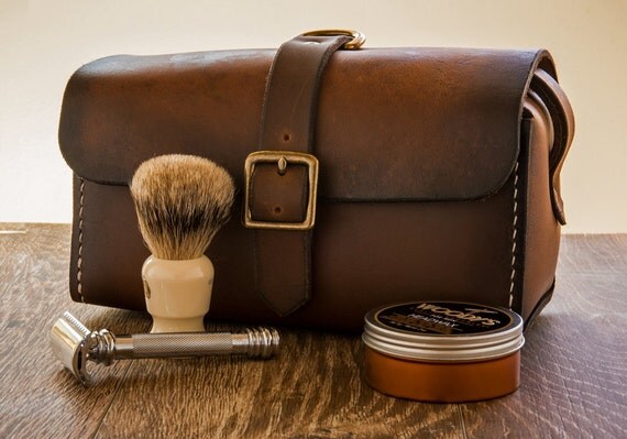 mens leather shaving kit travel case