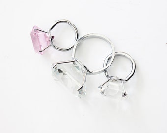JUMBO DIAMOND RING Balloon Weight Paperweight Napkin Ring Bridesmaid Gift Will You Be My Maid of Honor Faux Crystal Ring Cake Topper