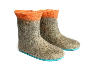 Apricot Breeze Wool Booties - Felted Shoes - Minimalist Shoes - Wool Shoes - Valenki Boots - Mix and Match - Rubber Soles - Womens Shoes
