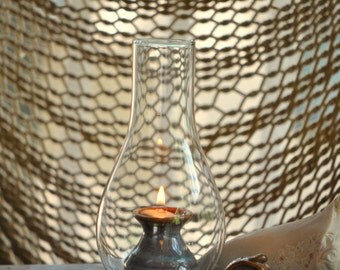 Pottery Oil Lamp with globe in Opal Glaze