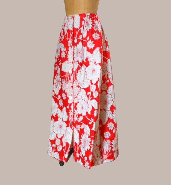 Red and White Floral Long Quilted Skirt