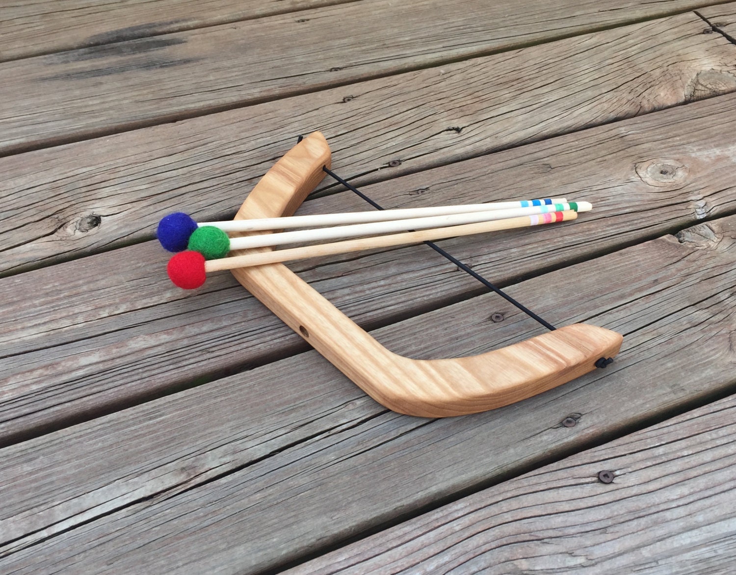 wooden toy bow and arrow set