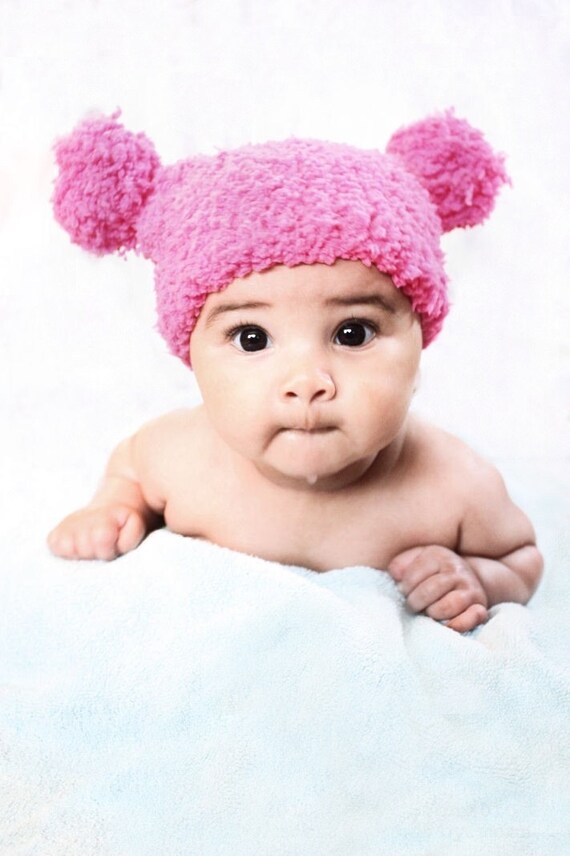 crochet pom hat on pom Hot Hat, Pom Baby Pink Pom Hat, Pom Baby Pink Bear Girl Pink Pom Hat