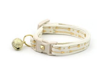 Arrow Cat Collar - Metallic Gold Arrows on Ivory - Small Cat / Kitten Size or Large Size - Woodland - Boho