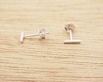 7 mm x 1 mm (thickness) Silver Square Bar Stud Earrings.Staple Studs.92.5% Sterling Silver.Nickel free.Simple minimalist.