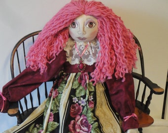 OOAK Art doll pink hair cloth art doll hand made 26 inch cloth doll whimsical art doll by Morning Mist Designs