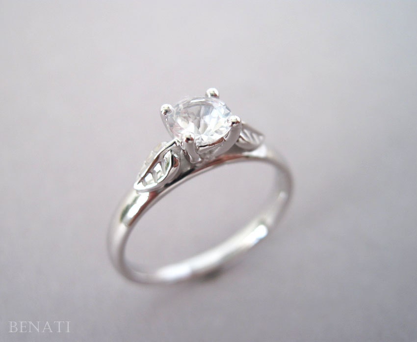 Leaf Engagement Ring Moissanite vintage Ring Antique gold