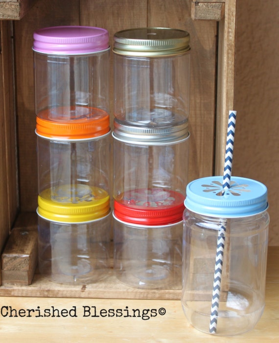 Plastic Mason Jars, 10 Plastic Mason Jar cups PDF Jar Tags Plastic
