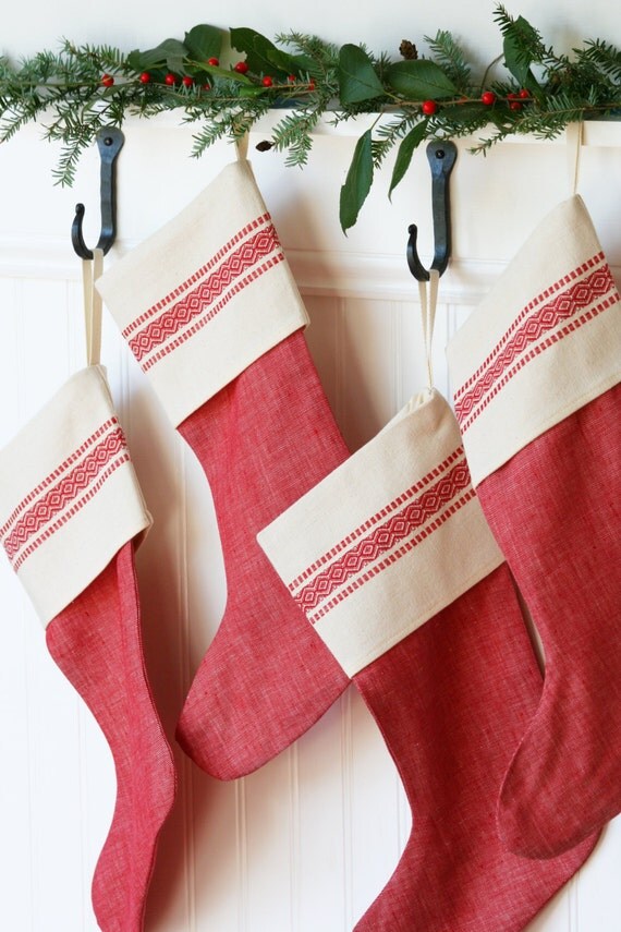 Red VintageInspired Christmas Stocking by WonderfulLifeFarm