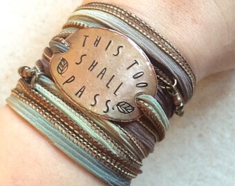 This too shall pass- Boho Silk Wrap Bracelet- boho wrap bracelet- wrap bracelet- ribbon bracelet- encouraging gift, this too shall pass,