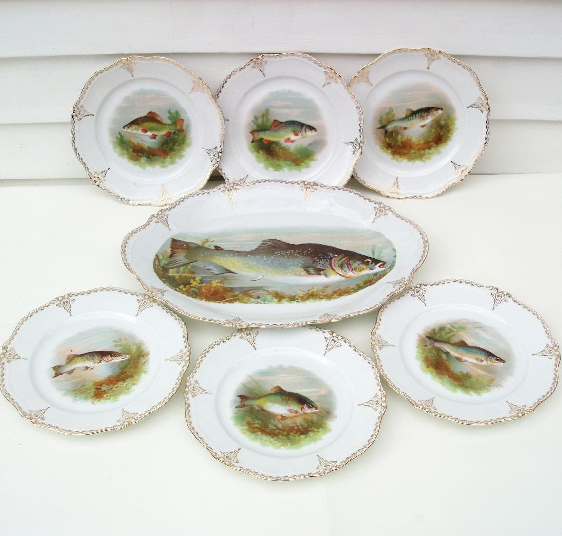 Antique Fish Plates Set Fish Platter O&EG Royal Austria