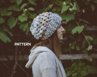 Chunky Puff Stitch Crochet Hat Pattern, Super Easy Crochet Hat PATTERN PDF Download, Simple Crochet Slouchy Beanie Adult Hat Pattern