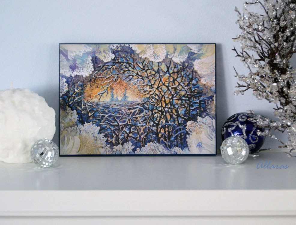 Winter Landscape Laminated Art Print from Original Silk by Allaras