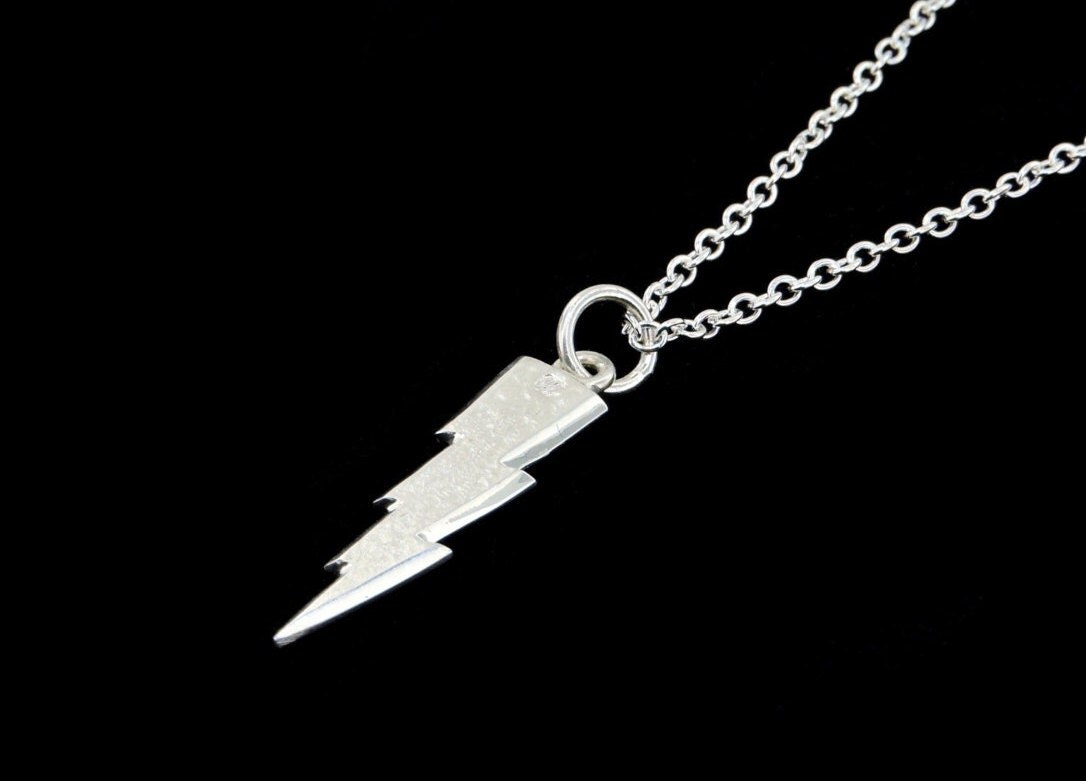 Small Sterling Silver Lightning Bolt Pendant Optional Chain