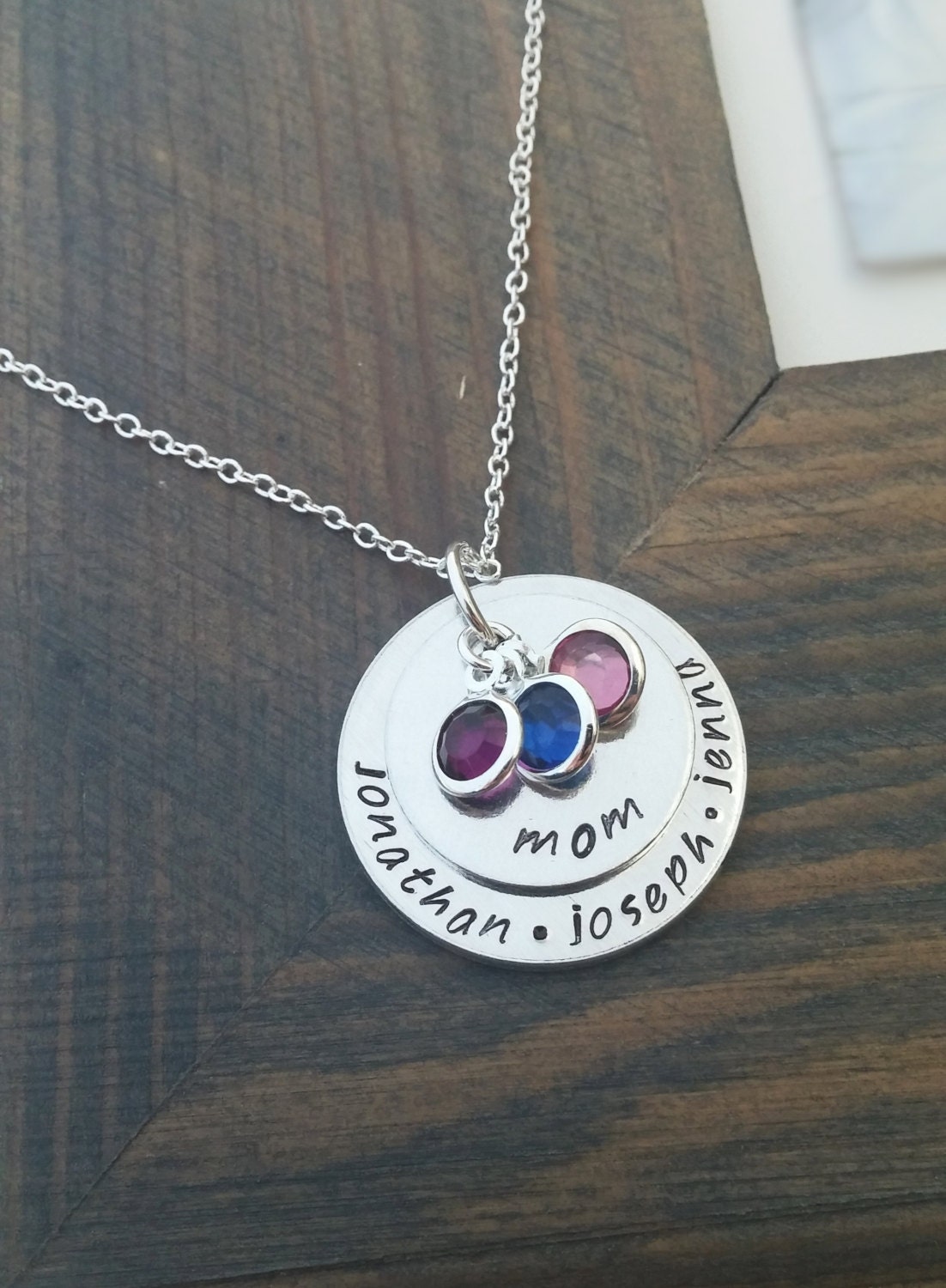 Personalized family necklace hand stamped with mom and kids