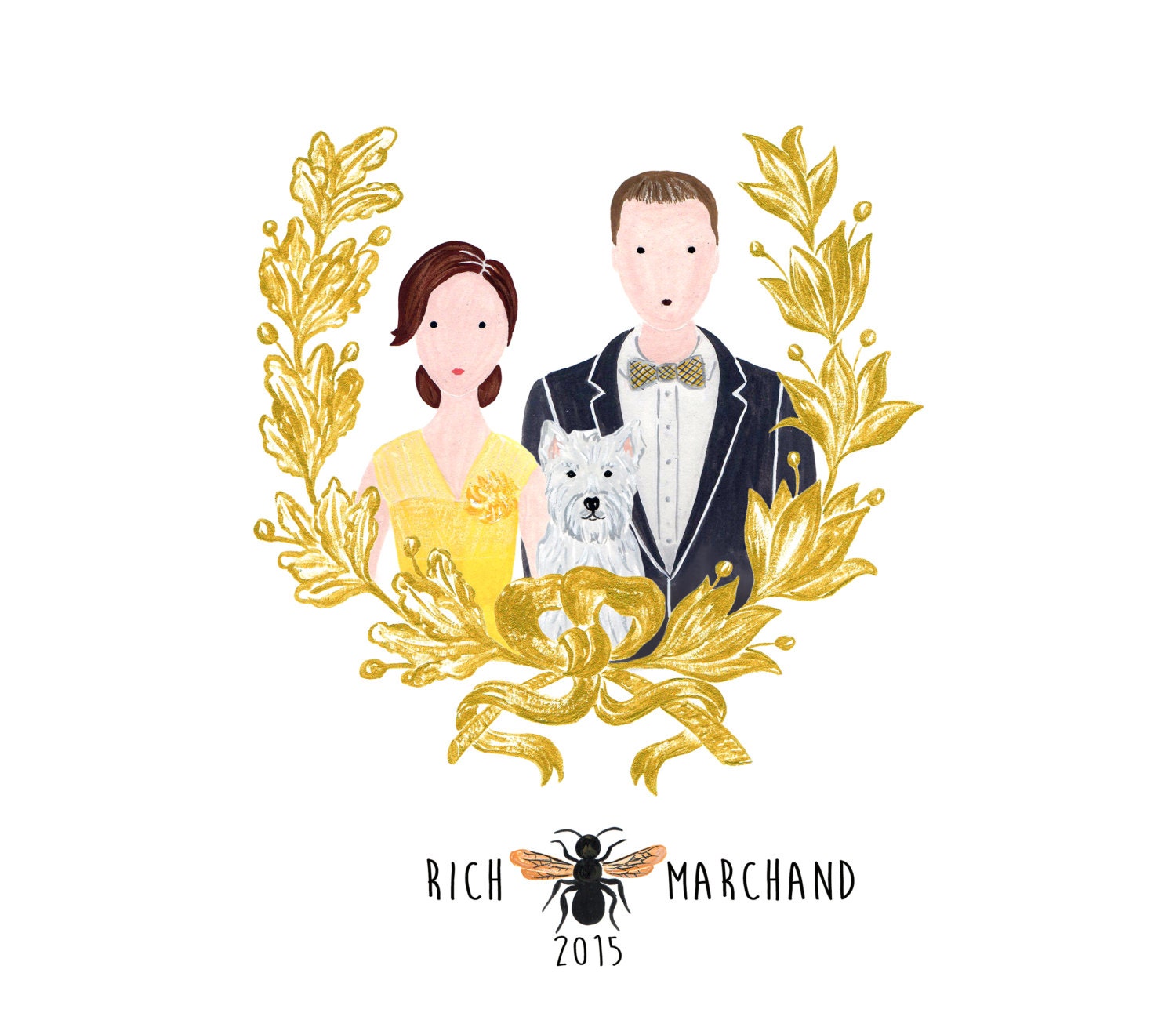 Digital Custom Wedding Family Portrait Illustration Cartoon