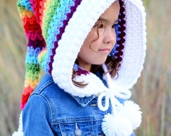 CROCHET PATTERN - Over the Rainbow Hood - a crochet fairy hood pattern, pixie hood pattern (Child & Adult sizes) - Instant PDF Download