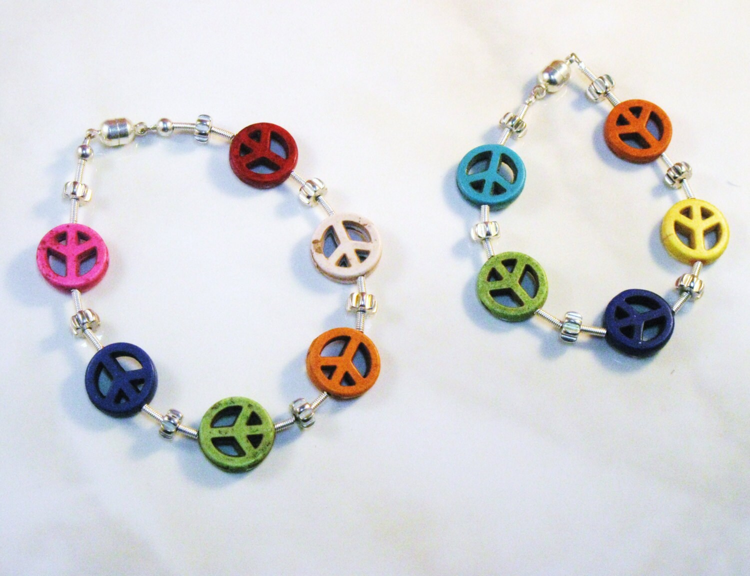 Peace Sign Bracelet Howlite Gemstone Bracelet by AlsJewelryDesigns