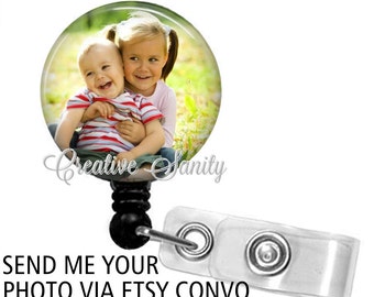 Retractable Custom Photo Badge Holder, Your Photo Badge Holder, Choice of Badge Reel ,Carabiner, Lanyard, Steth ID Tag, Littmann Stethoscope