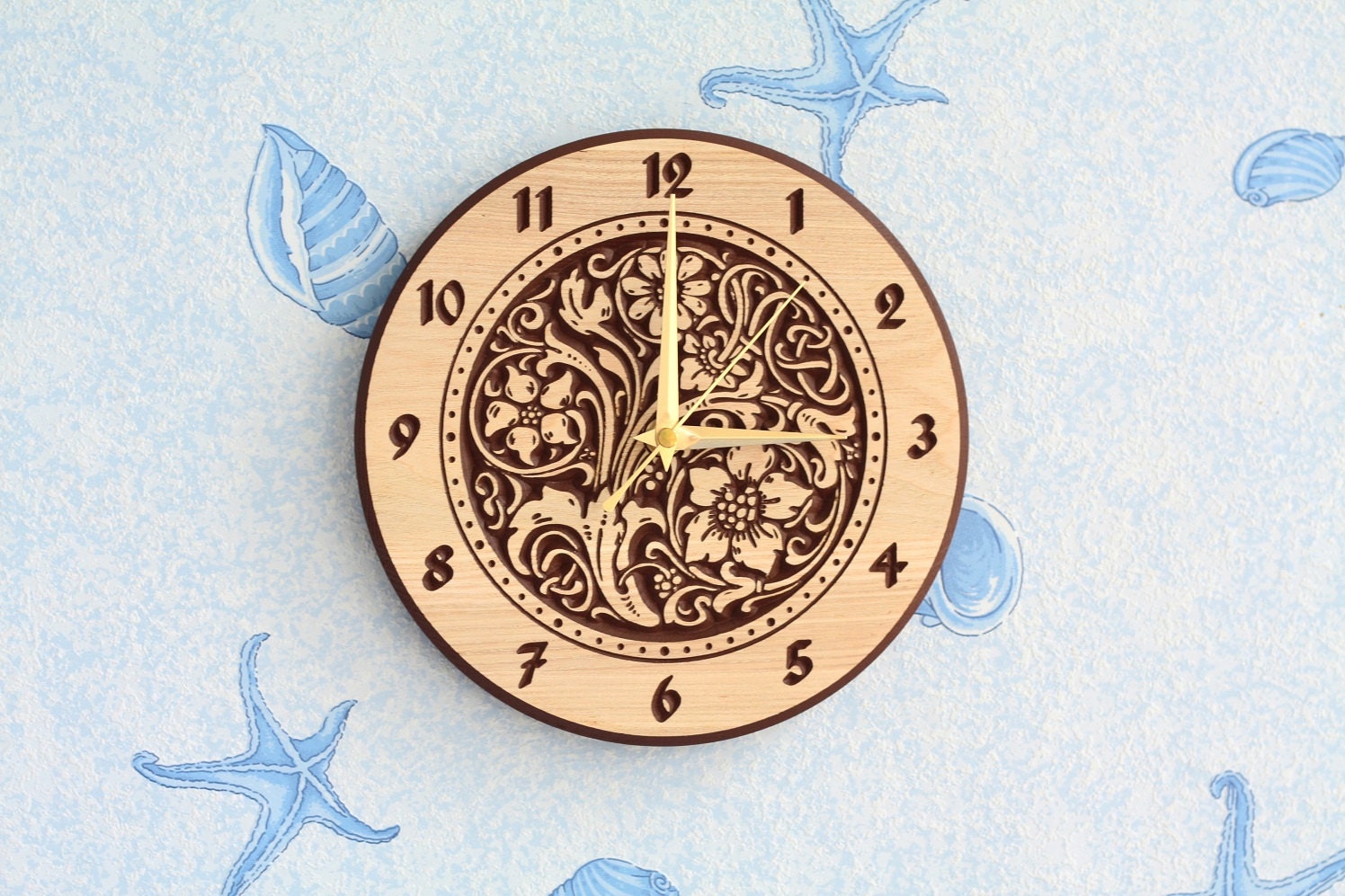 Wood carved wall clock Flowers by LVwoodworks on Etsy