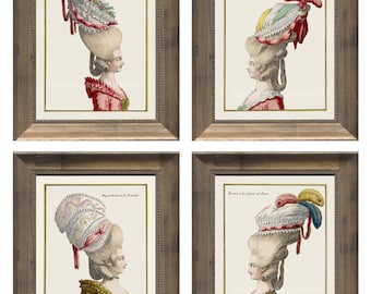 Vintage French Ladies Hats Prints French Fashion Prints, Versailles Palace Louis the XV Reign, 18th Century Hairstyle and Hat Fashion Prints