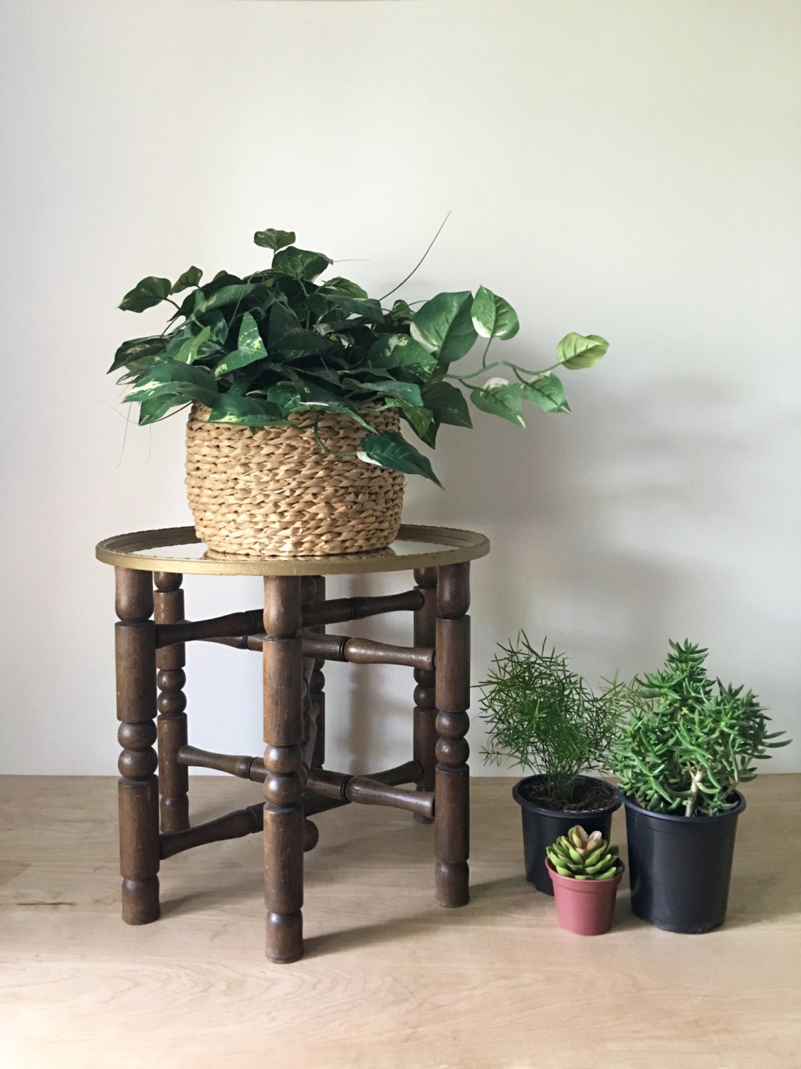 Vintage Solid Wood Folding Plant Stand / Pedestal Base / Tripod with