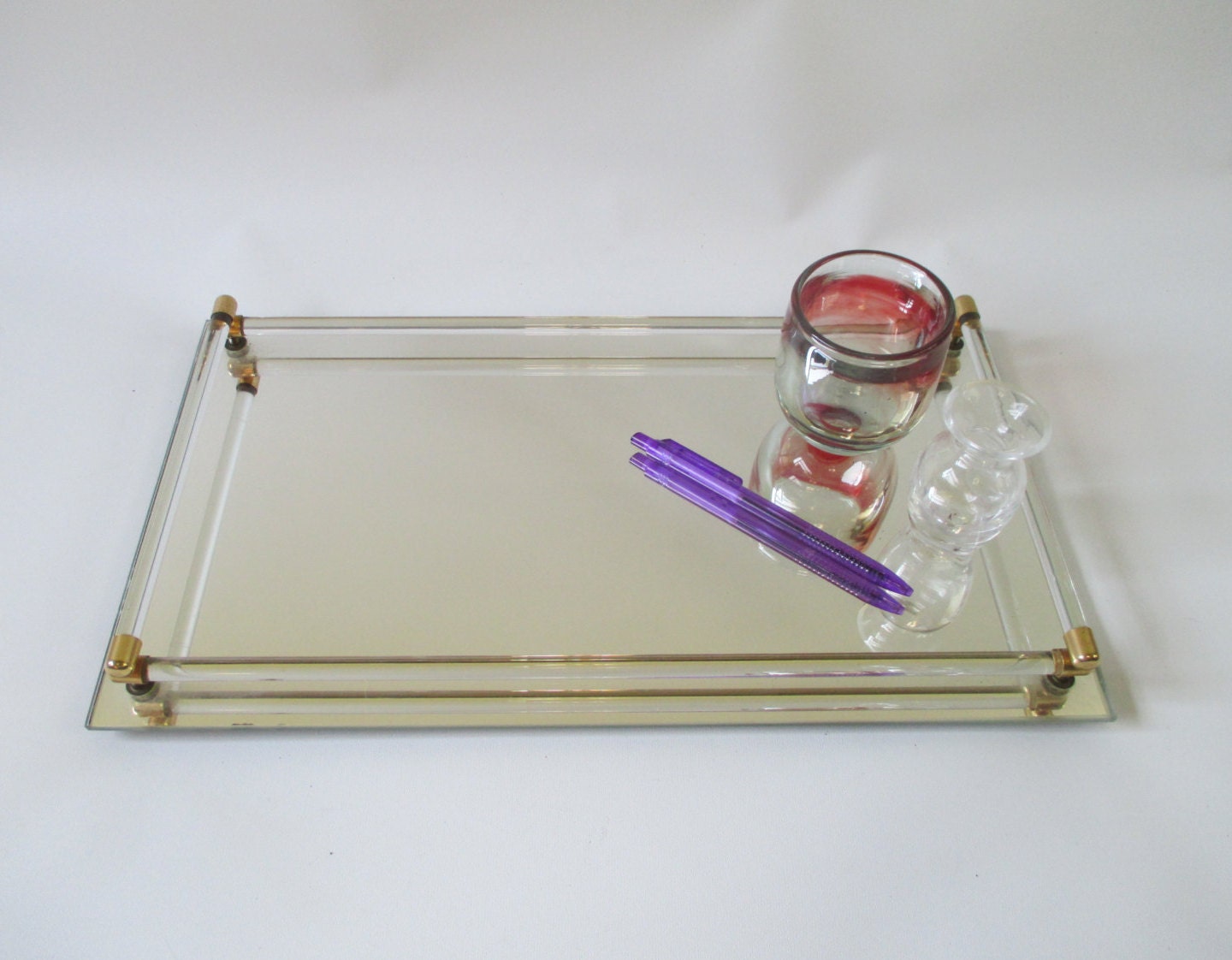 Mirrored Glass Vanity Tray Vintage Toledo Plate by HobbitHouse