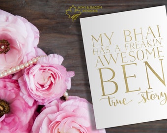 Indian Raksha Bandhan Rakhi Greeting Card Printable - Awesome Ben -- Brother Bhai Bhaiya Birthday card, Gold Foil