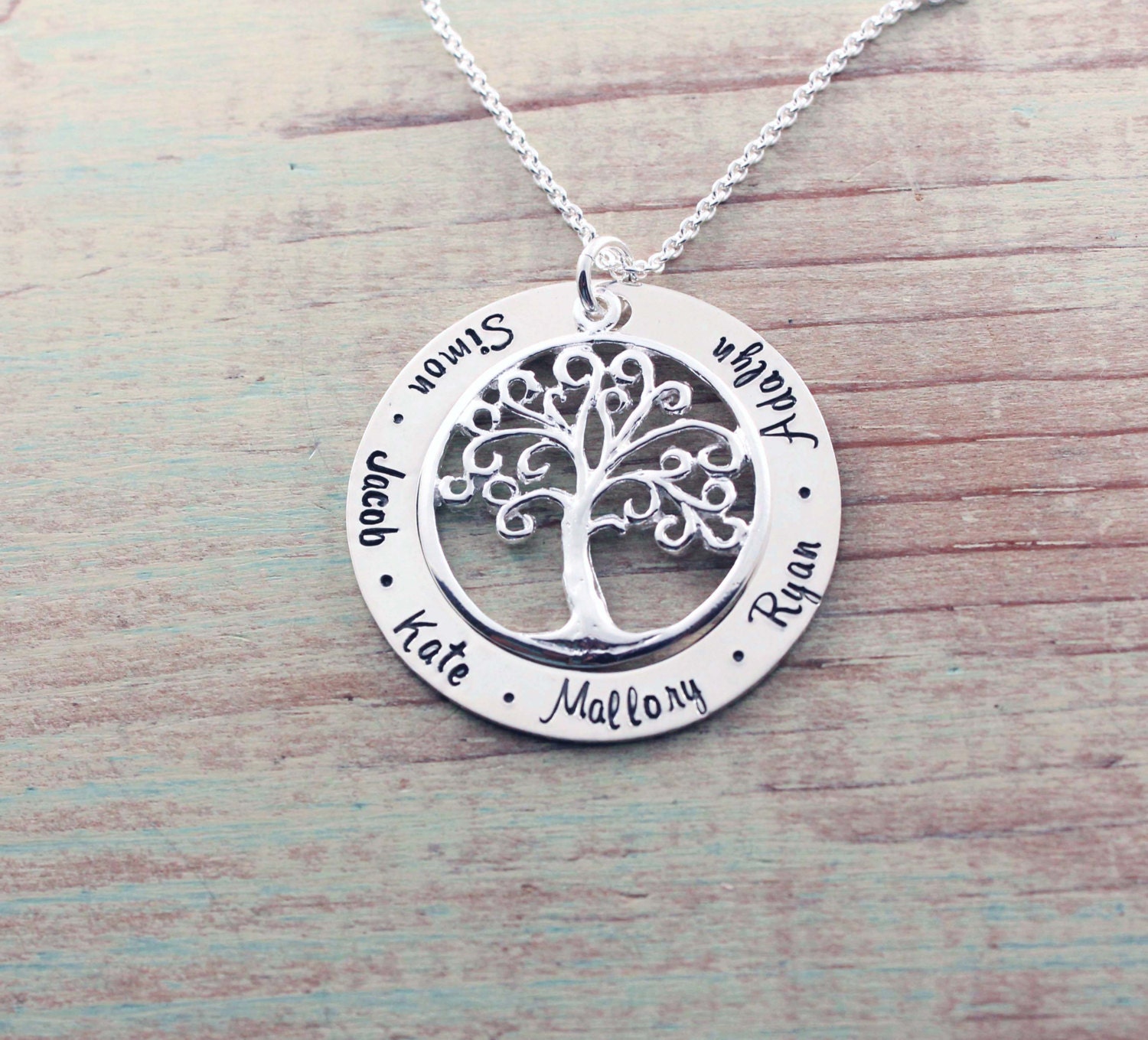 Personalized jewelry Family tree necklace Hand by woobiebeans