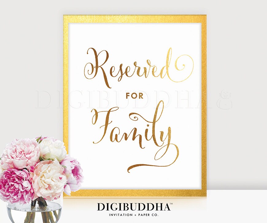 RESERVED for FAMILY Gold Foil Sign Wedding Reception Signage