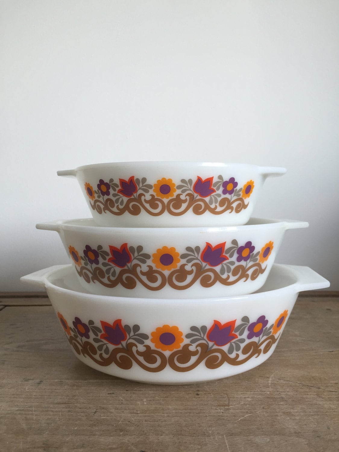 1970s Jaj Pyrex Casserole Bowls Dishes With Retro ‘briarwood’ Floral Pattern Haute Juice