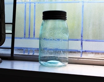 Antique Blue Canning Jar Crown Jar Quart