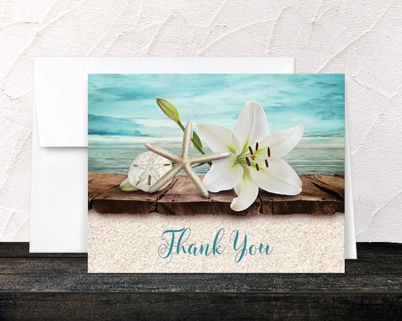 beach-thank-you-cards-lily-seashells-sand-rustic-wood-dock